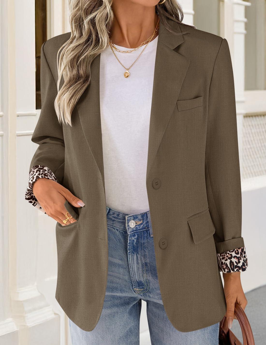 imageZESICA Womens Fall Business Casual Blazers 2025 Long Sleeve Lapel Open Front Button Work Blazer Jackets with PocketsBrown