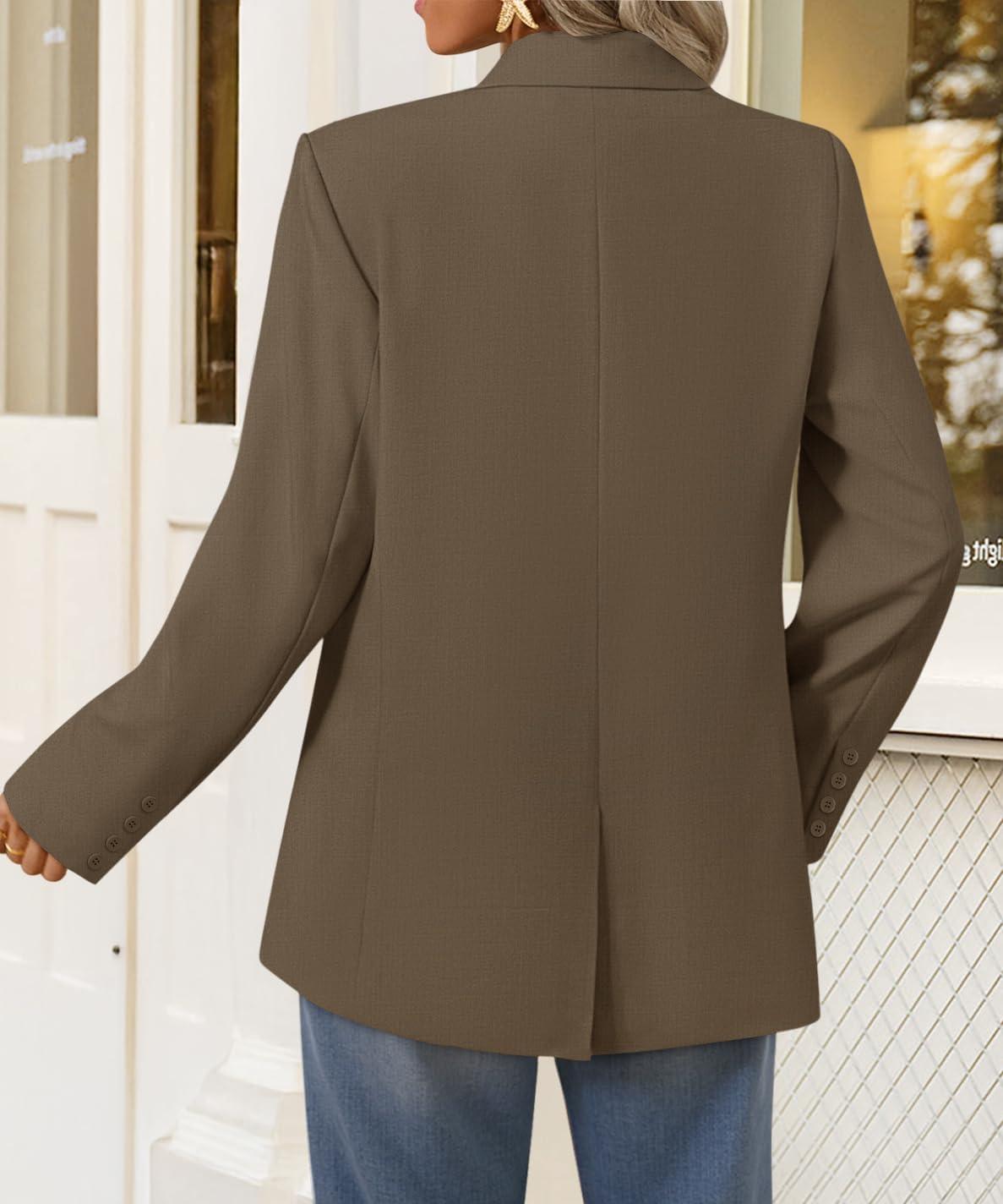 imageZESICA Womens Fall Business Casual Blazers 2025 Long Sleeve Lapel Open Front Button Work Blazer Jackets with PocketsBrown