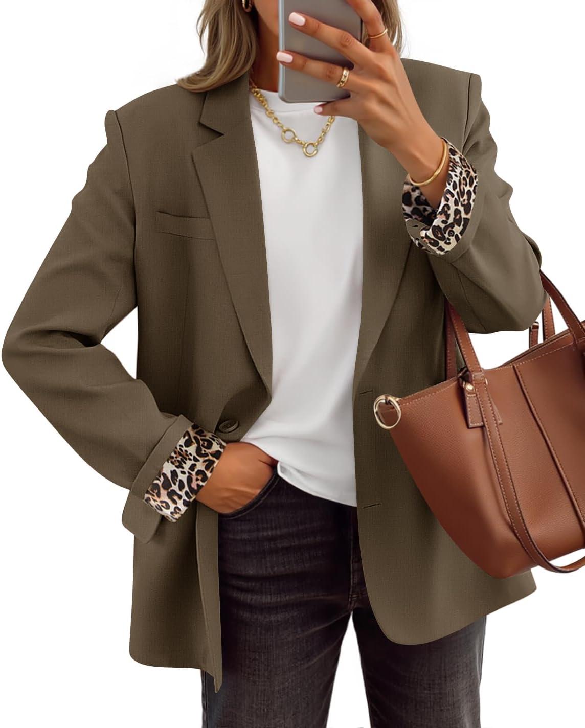 imageZESICA Womens Fall Business Casual Blazers 2025 Long Sleeve Lapel Open Front Button Work Blazer Jackets with PocketsBrown
