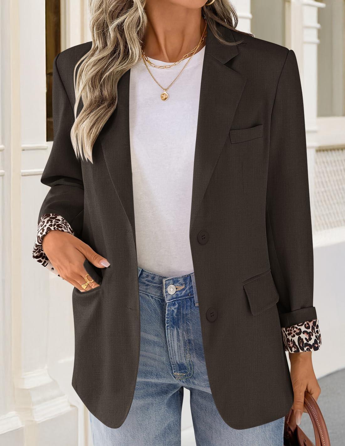 imageZESICA Womens Fall Business Casual Blazers 2025 Long Sleeve Lapel Open Front Button Work Blazer Jackets with PocketsCoffee