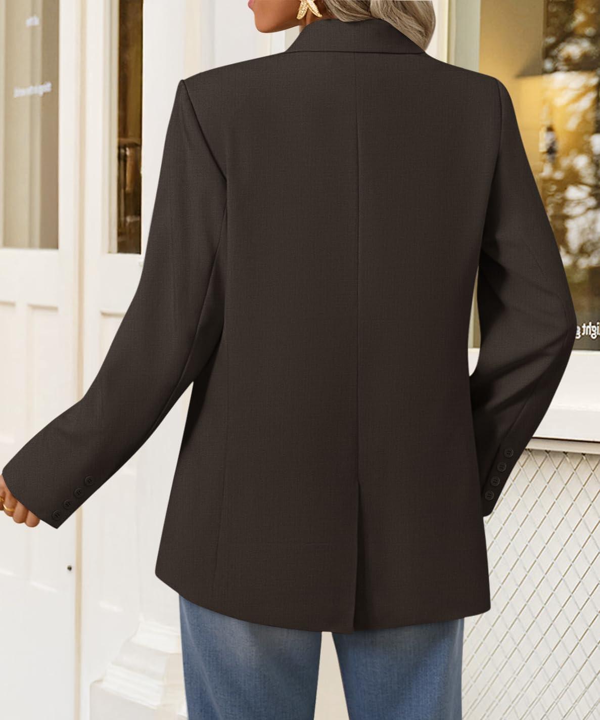 imageZESICA Womens Fall Business Casual Blazers 2025 Long Sleeve Lapel Open Front Button Work Blazer Jackets with PocketsCoffee