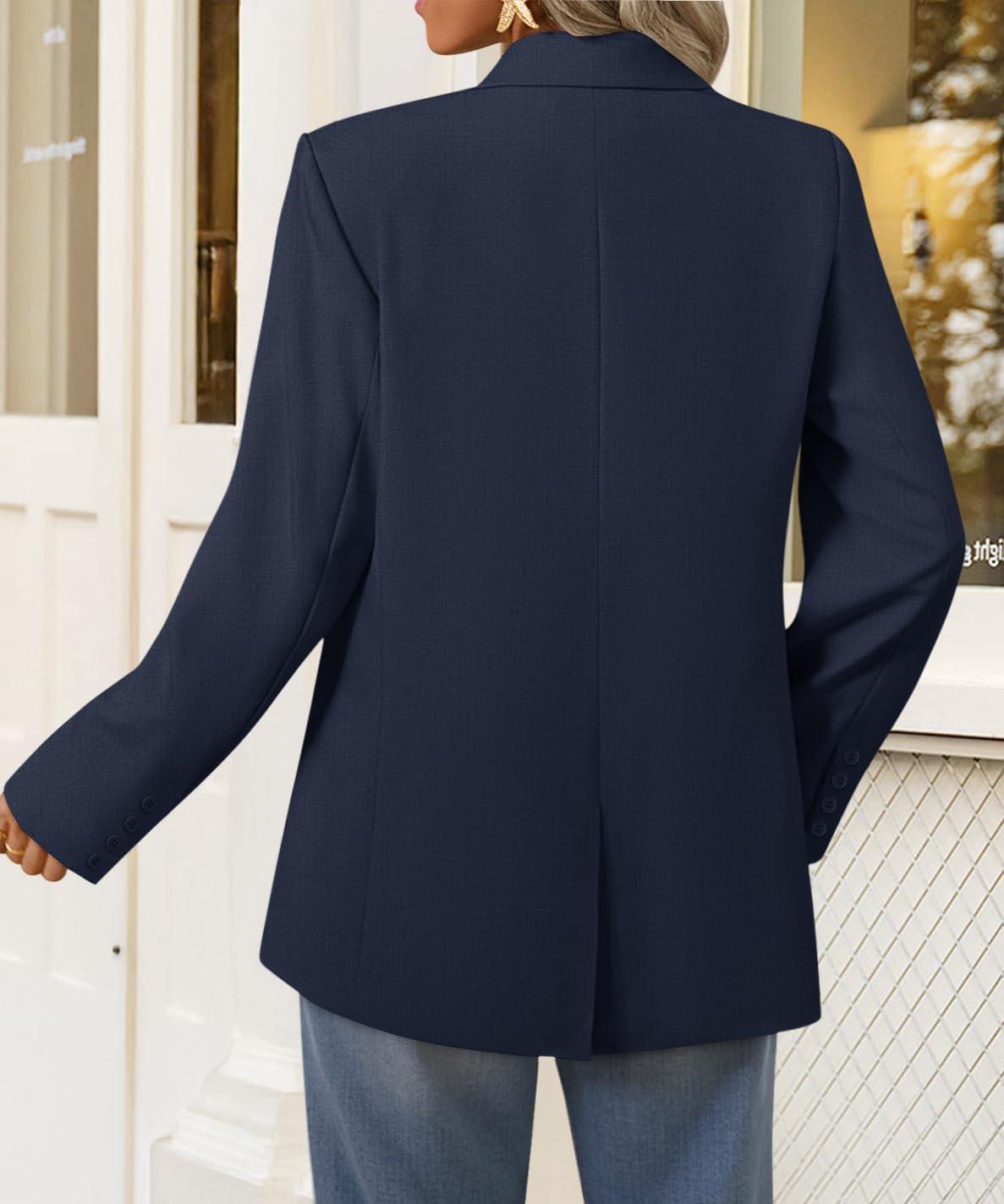 imageZESICA Womens Fall Business Casual Blazers 2025 Long Sleeve Lapel Open Front Button Work Blazer Jackets with PocketsNavy