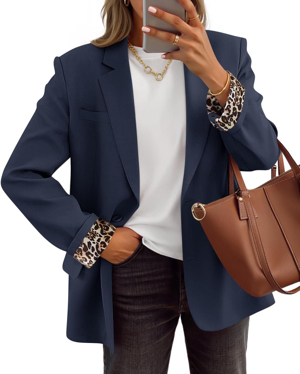 imageZESICA Womens Fall Business Casual Blazers 2025 Long Sleeve Lapel Open Front Button Work Blazer Jackets with PocketsNavy