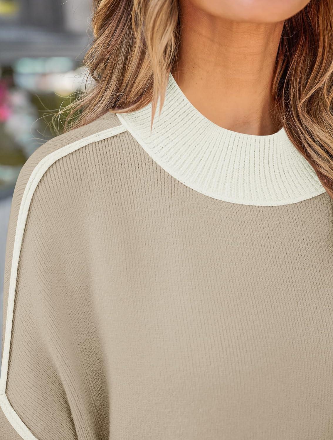imageZESICA Womens Fall Casual Long Sleeve Crew Neck Side Slit Oversized Ribbed Knit Pullover Sweater TopsGreyapricot