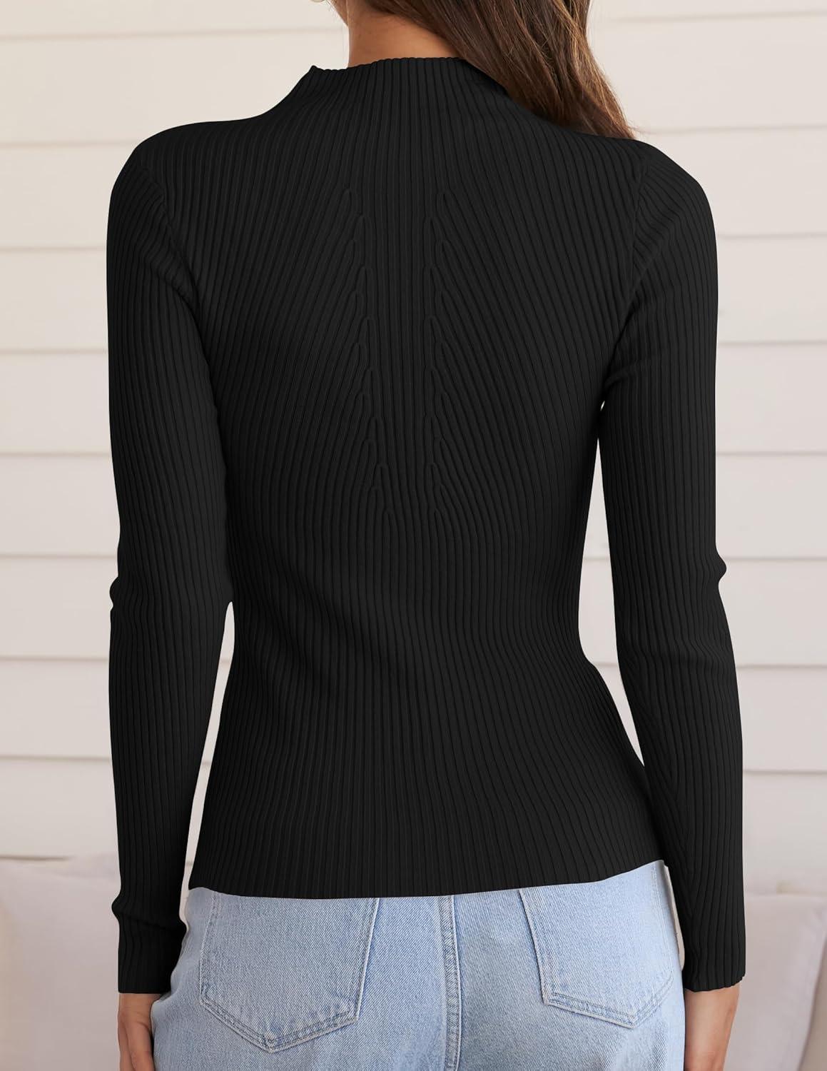 imageZESICA Womens Fall Long Sleeve Turtleneck T Shirt Ribbed Knit Sweater Slim Fit Basic Casual Tee TopsBlack