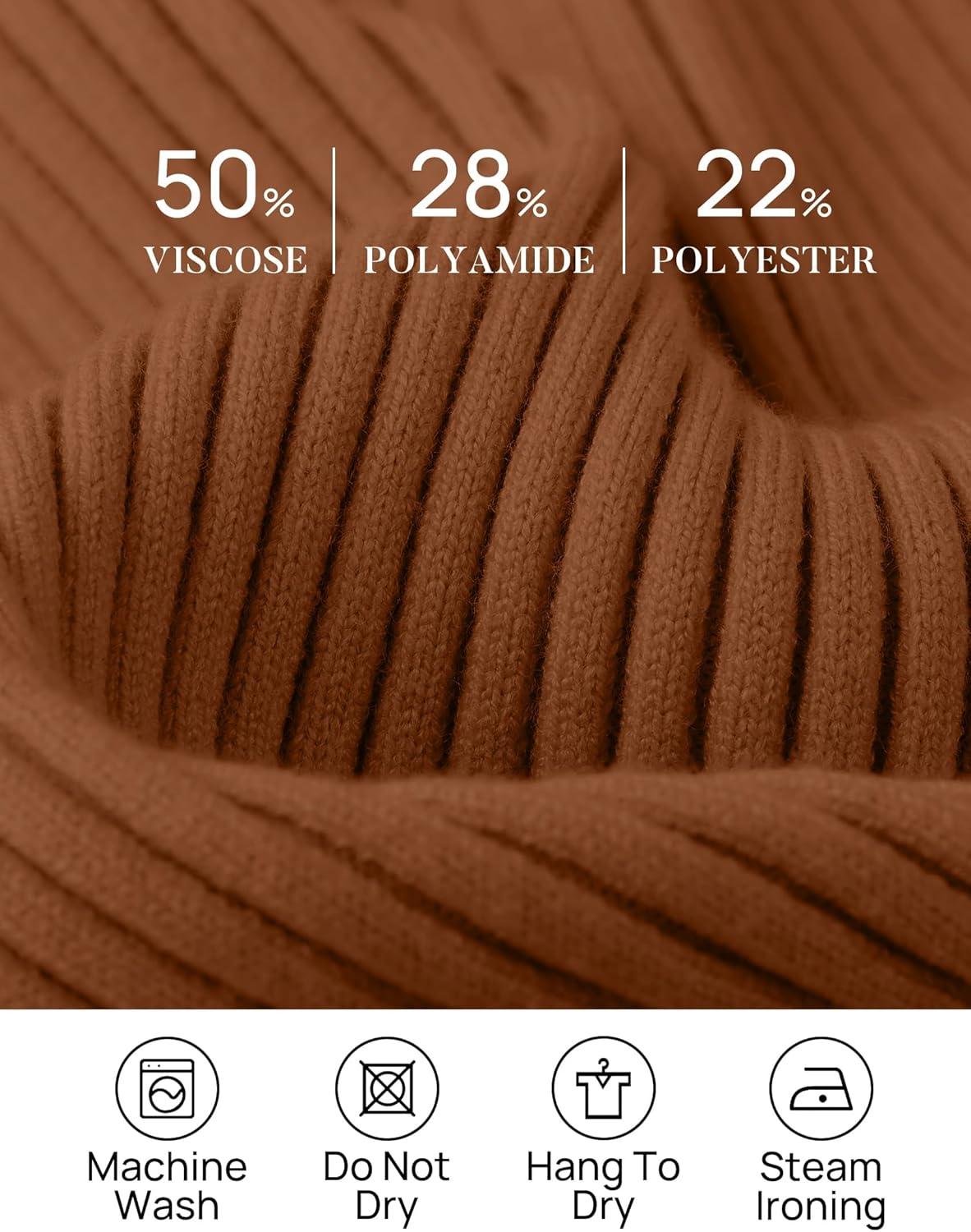 imageZESICA Womens Fall Long Sleeve Turtleneck T Shirt Ribbed Knit Sweater Slim Fit Basic Casual Tee TopsCaramel
