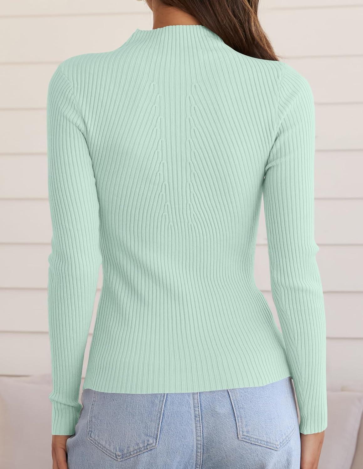imageZESICA Womens Fall Long Sleeve Turtleneck T Shirt Ribbed Knit Sweater Slim Fit Basic Casual Tee TopsMint