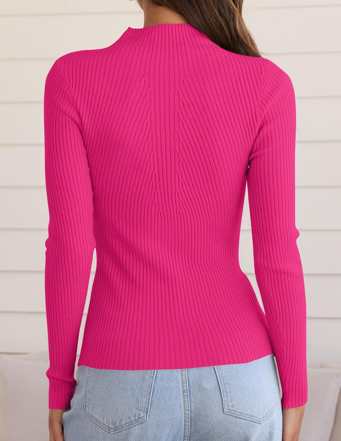 imageZESICA Womens Fall Long Sleeve Turtleneck T Shirt Ribbed Knit Sweater Slim Fit Basic Casual Tee TopsRose