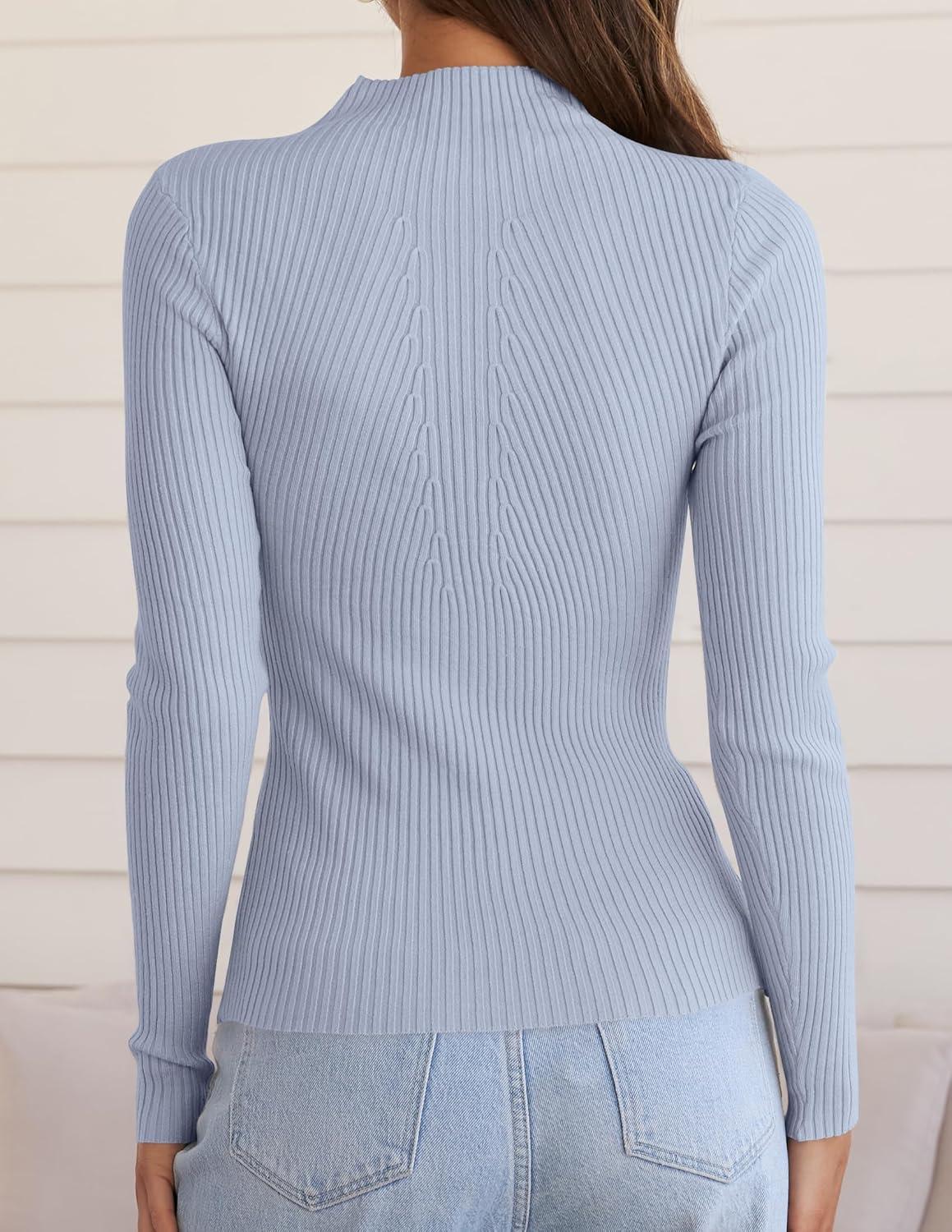 imageZESICA Womens Fall Long Sleeve Turtleneck T Shirt Ribbed Knit Sweater Slim Fit Basic Casual Tee TopsSky