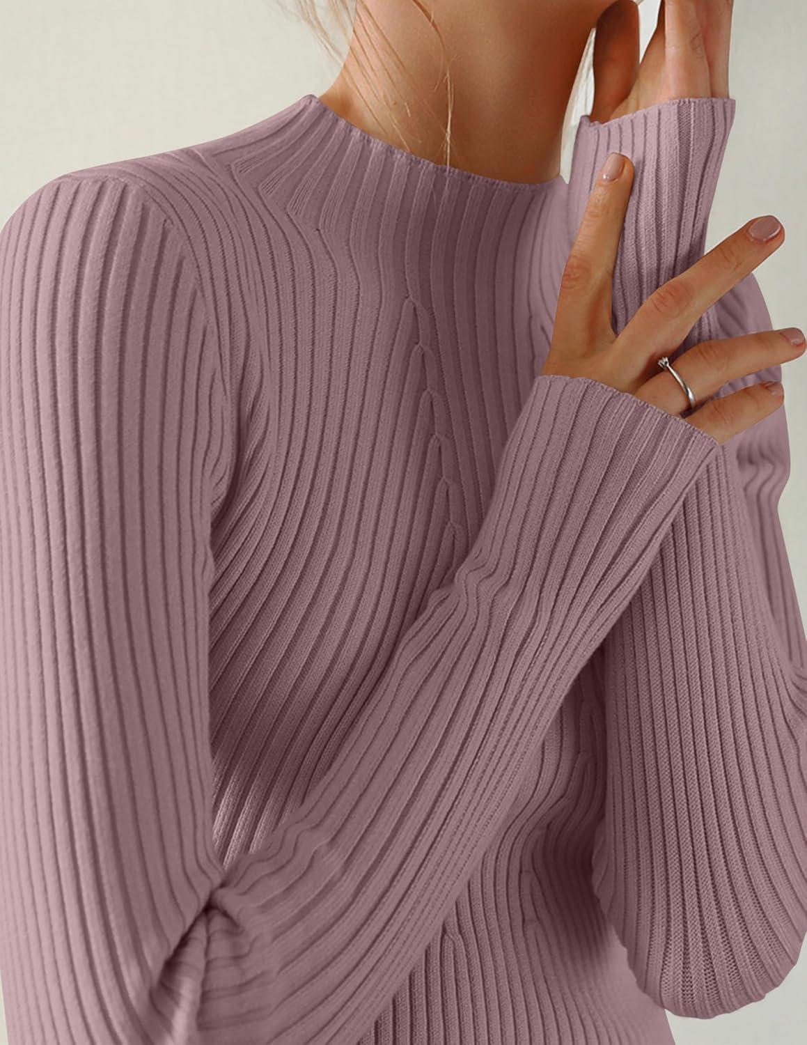 imageZESICA Womens Fall Long Sleeve Turtleneck T Shirt Ribbed Knit Sweater Slim Fit Basic Casual Tee TopsTaro