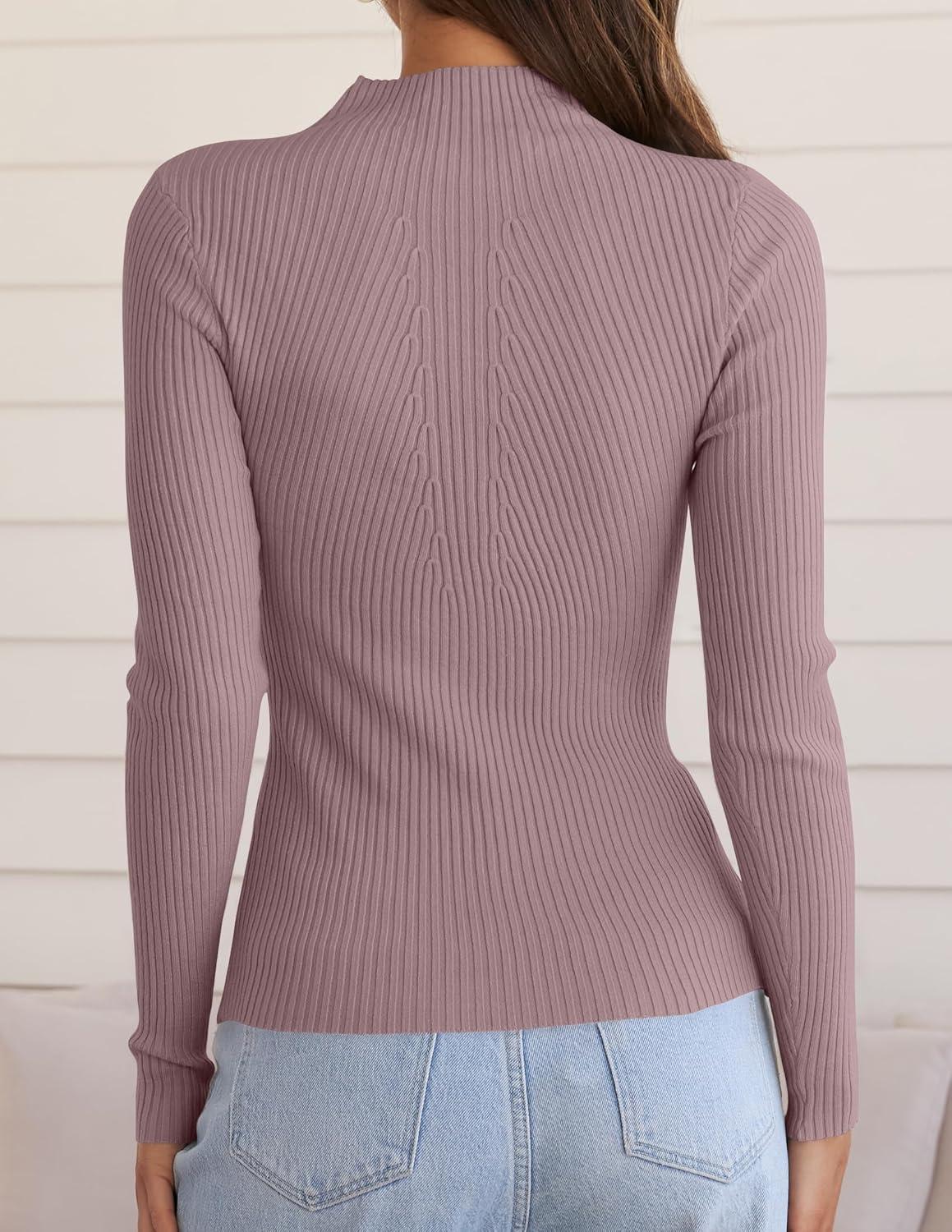 imageZESICA Womens Fall Long Sleeve Turtleneck T Shirt Ribbed Knit Sweater Slim Fit Basic Casual Tee TopsTaro