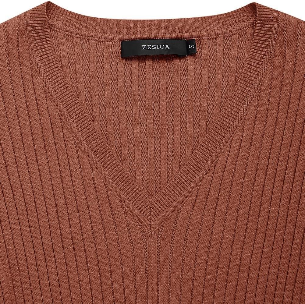 imageZESICA Womens Fall Sweater Dress V Neck Long Sleeve Ribbed Knit Tie Waist Bodycon Slim Fit Midi DressesRedbrown
