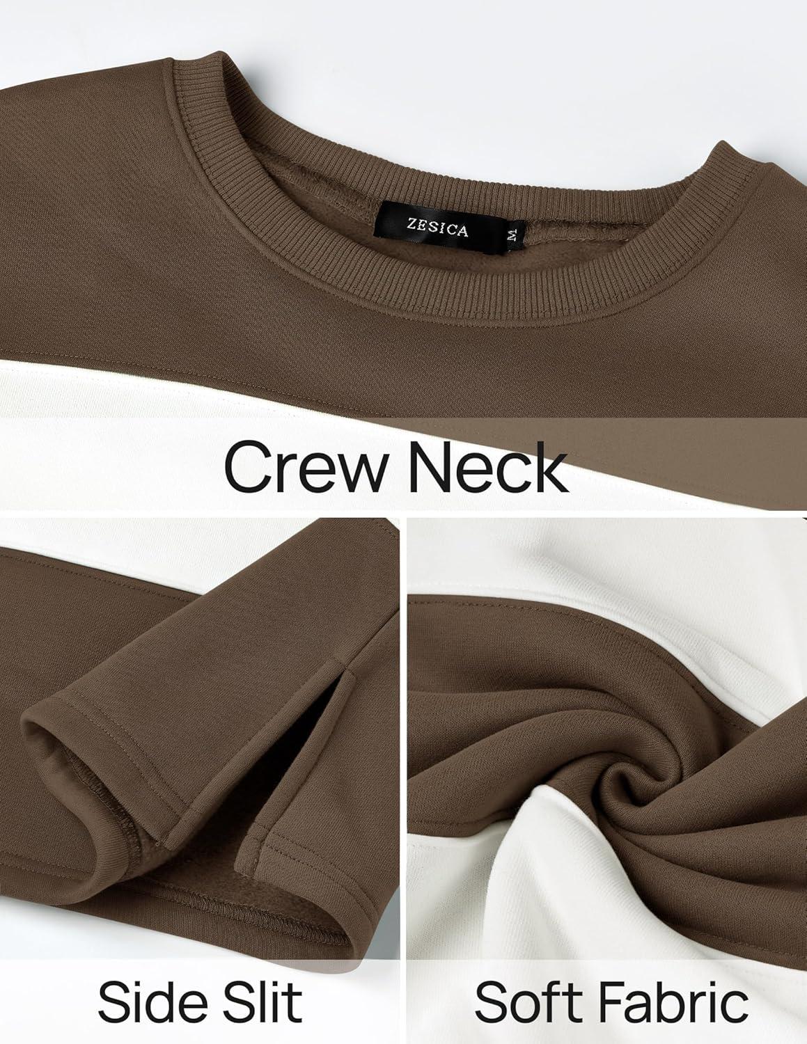 imageZESICA Womens Fall Sweatshirt Tops Crewneck Long Sleeve Loose Oversized Striped Fleece Pullover 2025 ClothesBrown