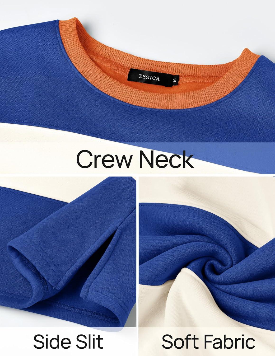 imageZESICA Womens Fall Sweatshirt Tops Crewneck Long Sleeve Loose Oversized Striped Fleece Pullover 2025 ClothesRoyal Blue