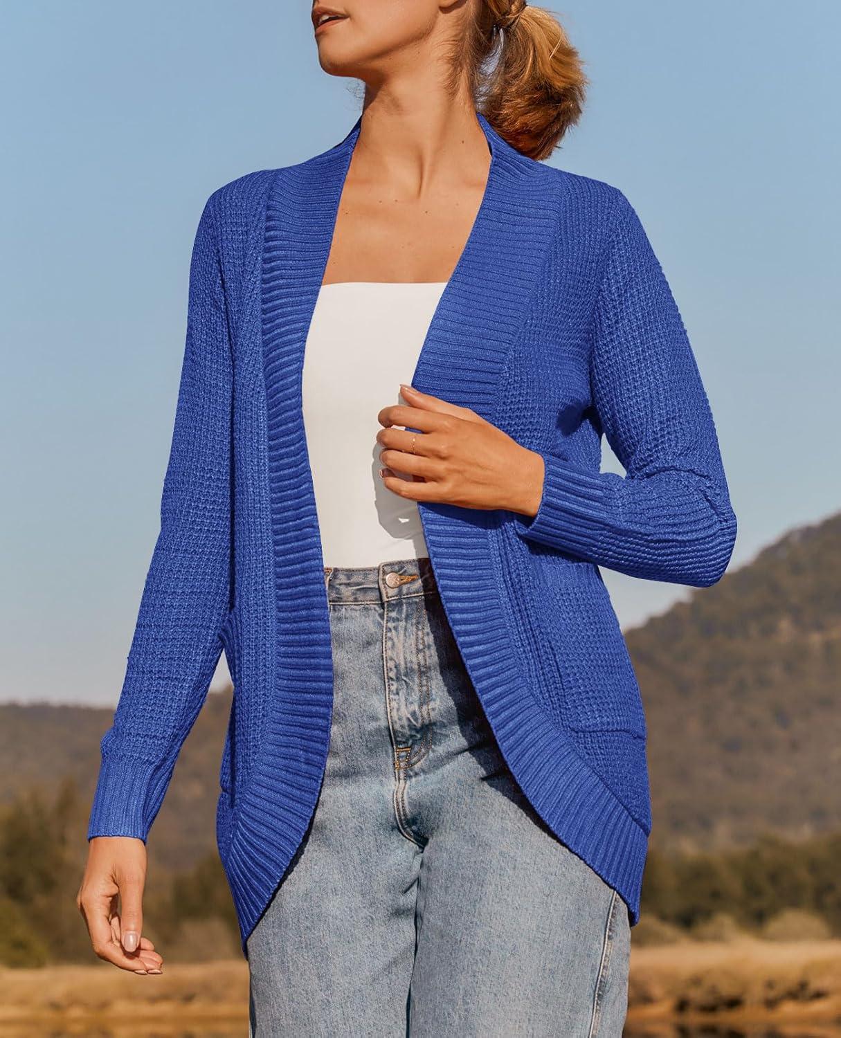 imageZESICA Womens Fall Winter Long Sleeve Open Front Casual Lightweight Soft Knit Cardigan Sweater OuterwearBlue