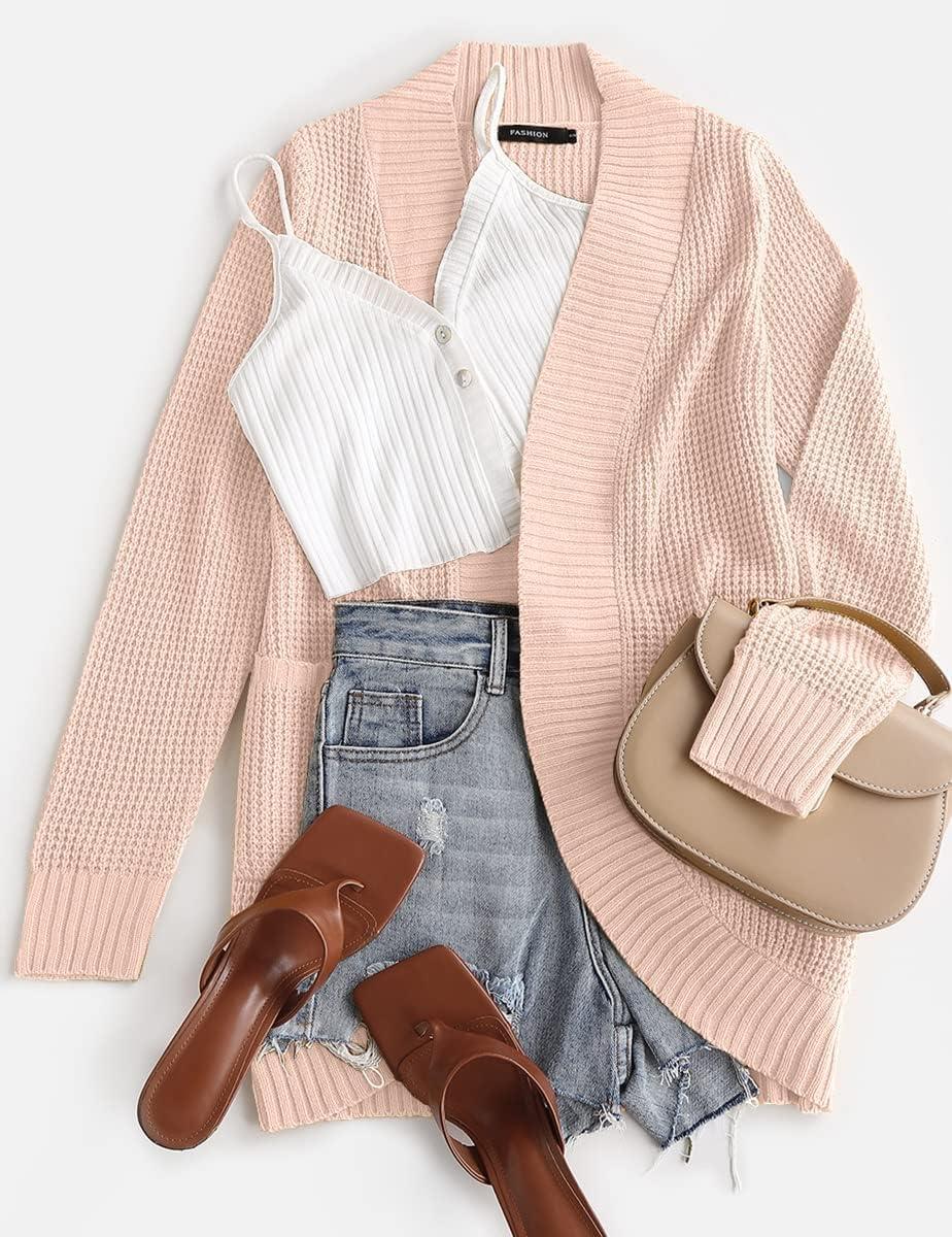 imageZESICA Womens Fall Winter Long Sleeve Open Front Casual Lightweight Soft Knit Cardigan Sweater OuterwearBlush