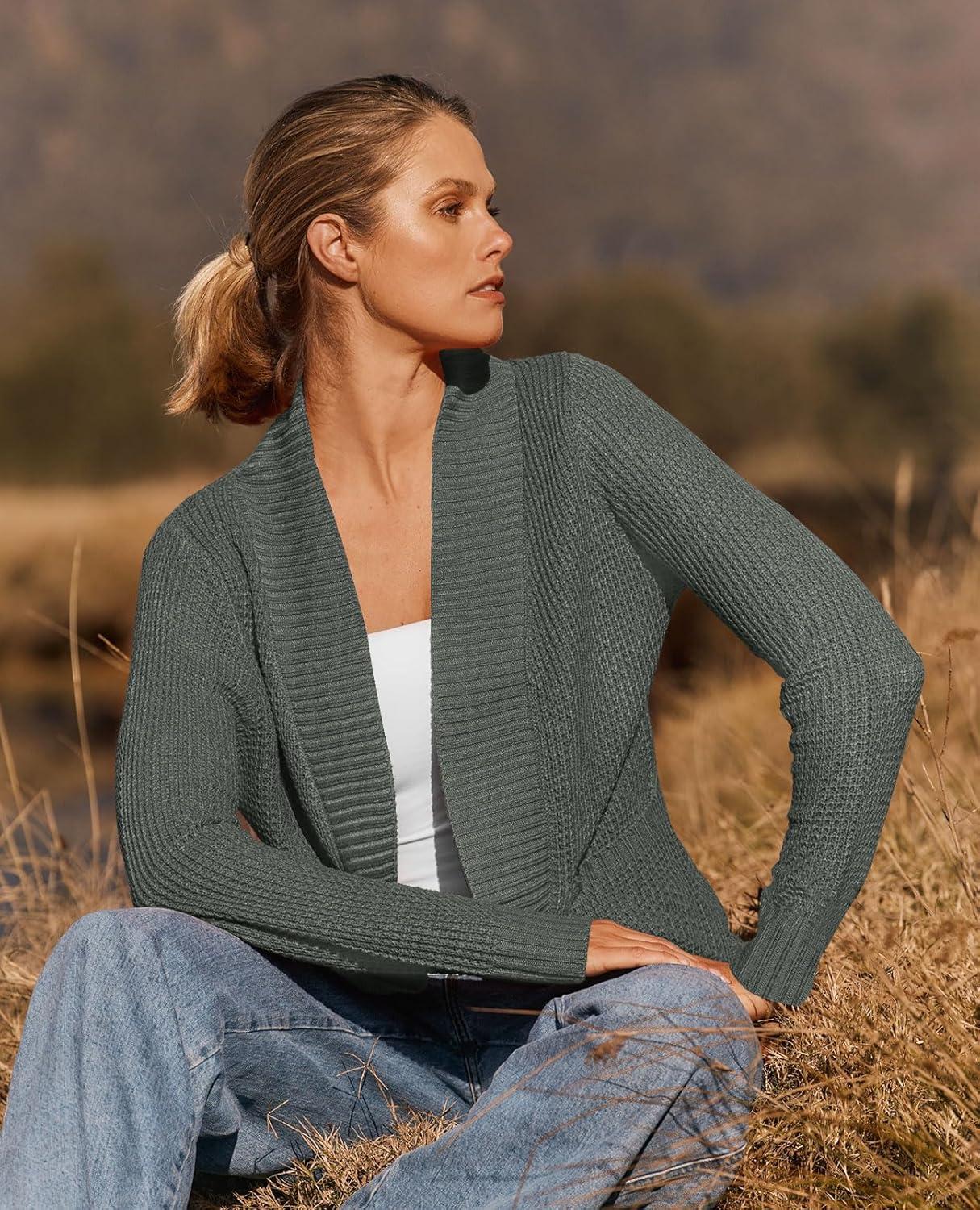 imageZESICA Womens Fall Winter Long Sleeve Open Front Casual Lightweight Soft Knit Cardigan Sweater OuterwearDarkgrey