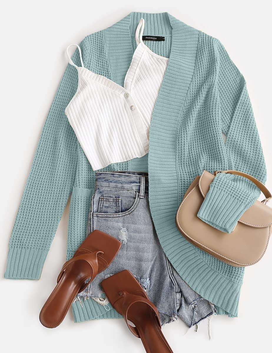 imageZESICA Womens Fall Winter Long Sleeve Open Front Casual Lightweight Soft Knit Cardigan Sweater OuterwearMint
