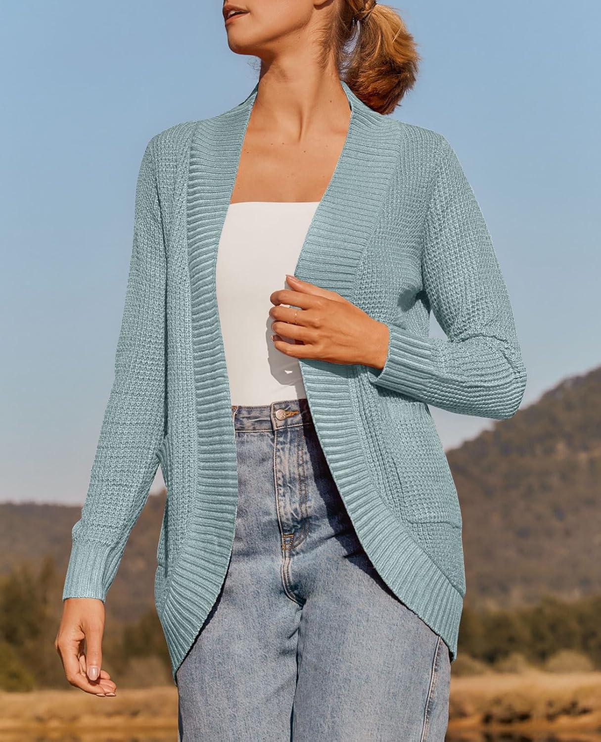 imageZESICA Womens Fall Winter Long Sleeve Open Front Casual Lightweight Soft Knit Cardigan Sweater OuterwearMint