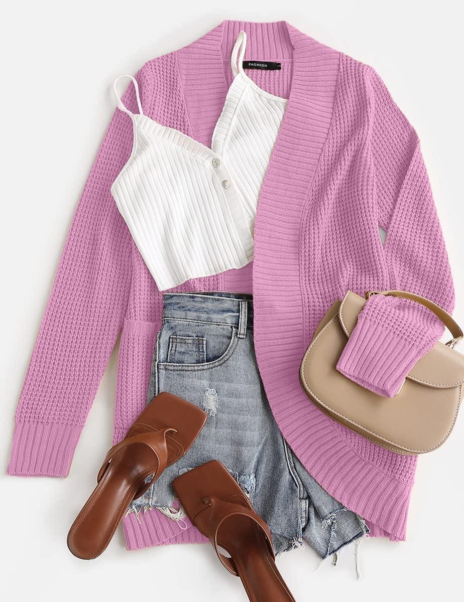 imageZESICA Womens Fall Winter Long Sleeve Open Front Casual Lightweight Soft Knit Cardigan Sweater OuterwearPinkpurple
