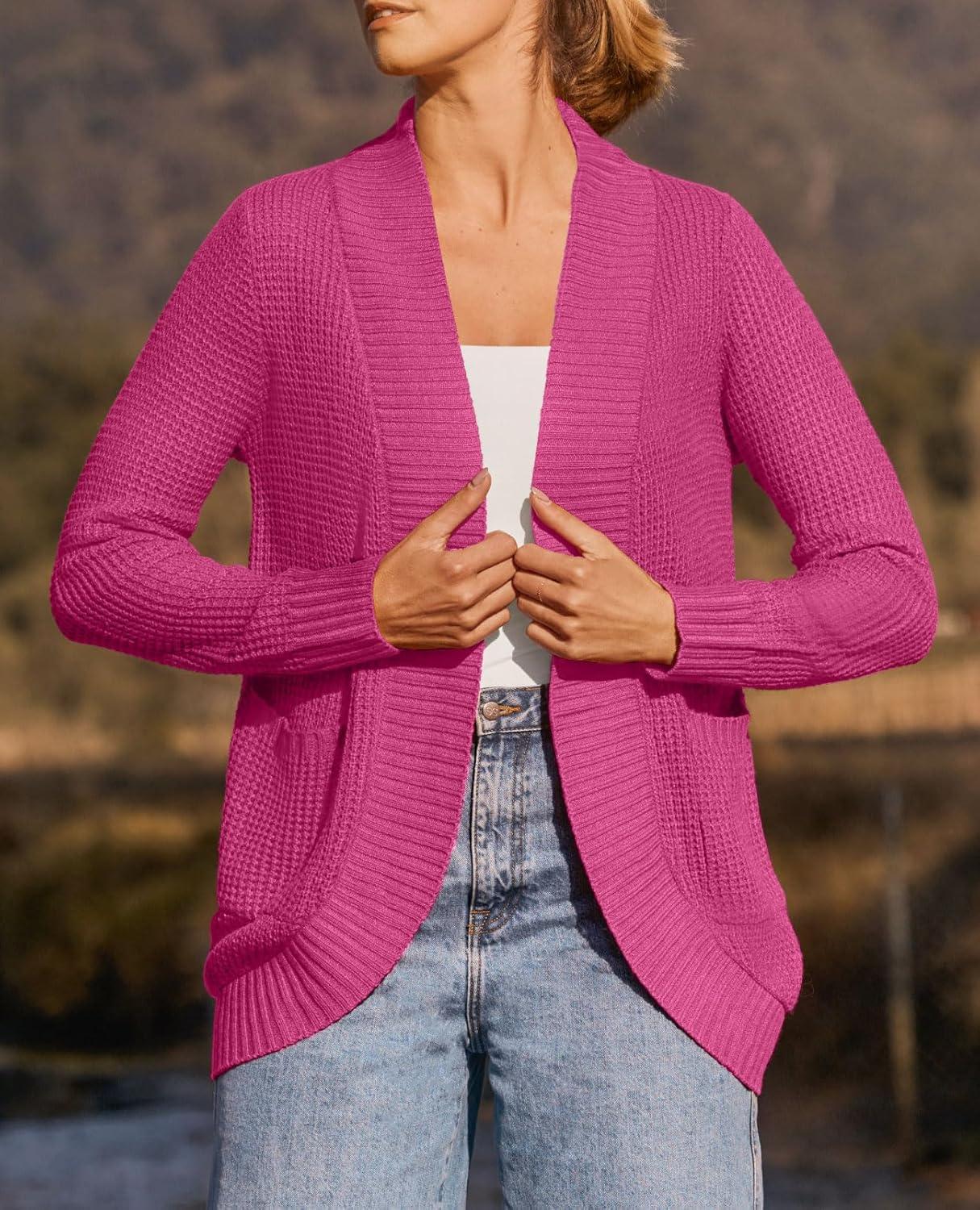 imageZESICA Womens Fall Winter Long Sleeve Open Front Casual Lightweight Soft Knit Cardigan Sweater OuterwearRose