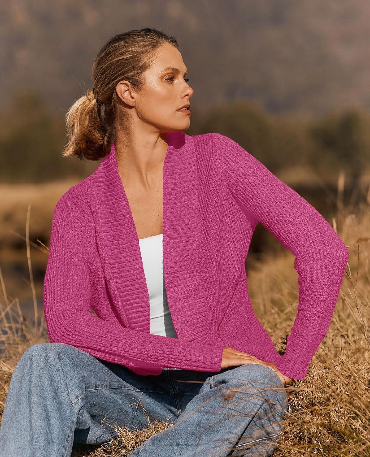 imageZESICA Womens Fall Winter Long Sleeve Open Front Casual Lightweight Soft Knit Cardigan Sweater OuterwearRose