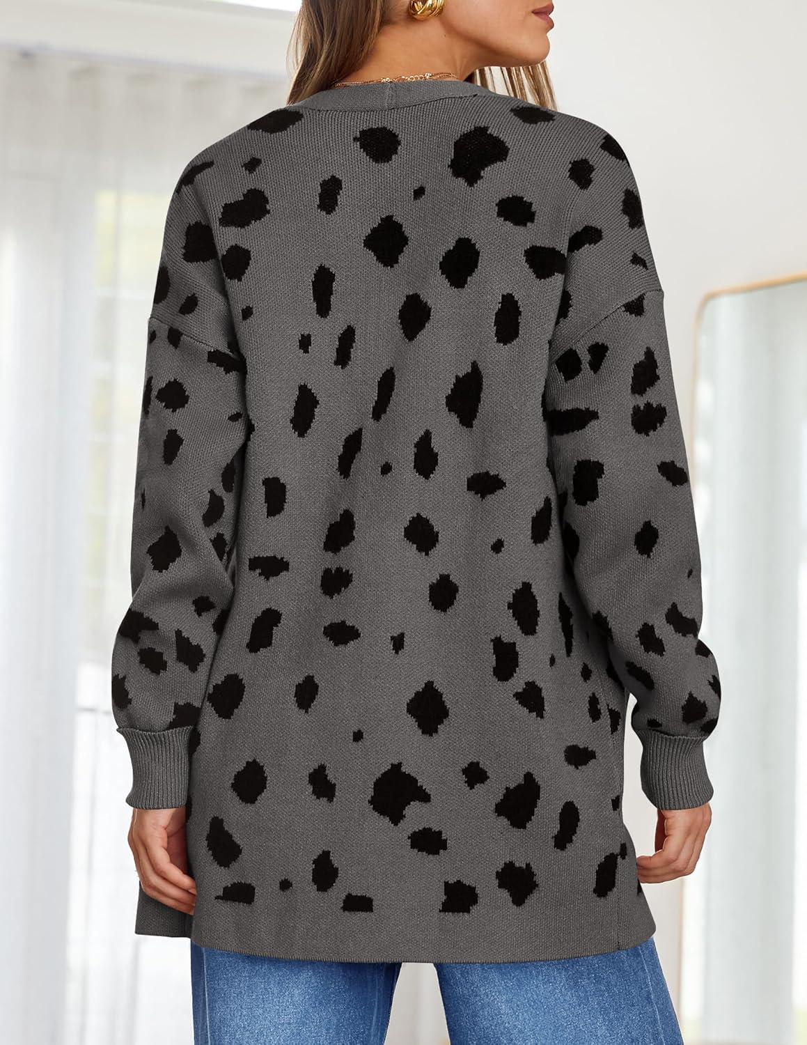 imageZESICA Womens Fall Winter Long Sleeves Open Front Leopard Print Knitted Sweater Cardigan Coat OutwearA Dark Grey