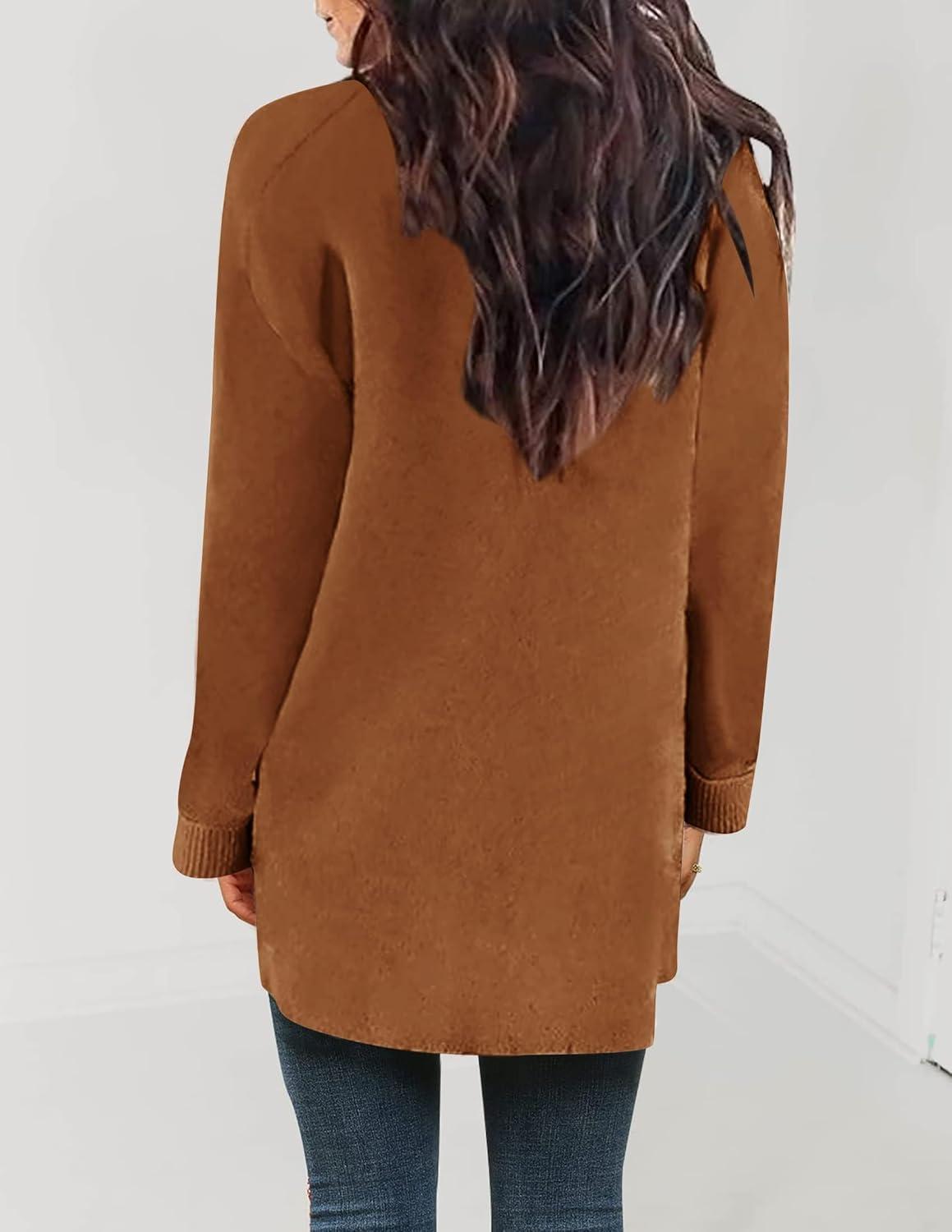 imageZESICA Womens Fall Winter Long Sleeves Open Front Leopard Print Knitted Sweater Cardigan Coat OutwearCaramel