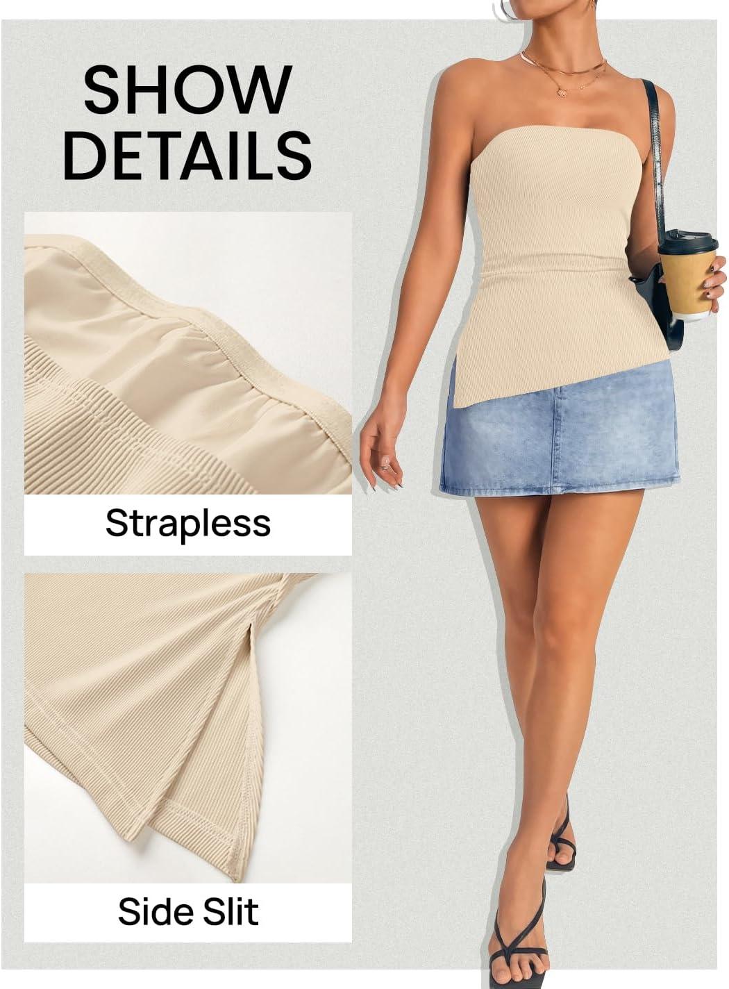 imageZESICA Womens Tube Top 2025 Summer Going Out Strapless Backless Ruched Trendy Tops Asymmetrical Bandeau OutfitsApricot