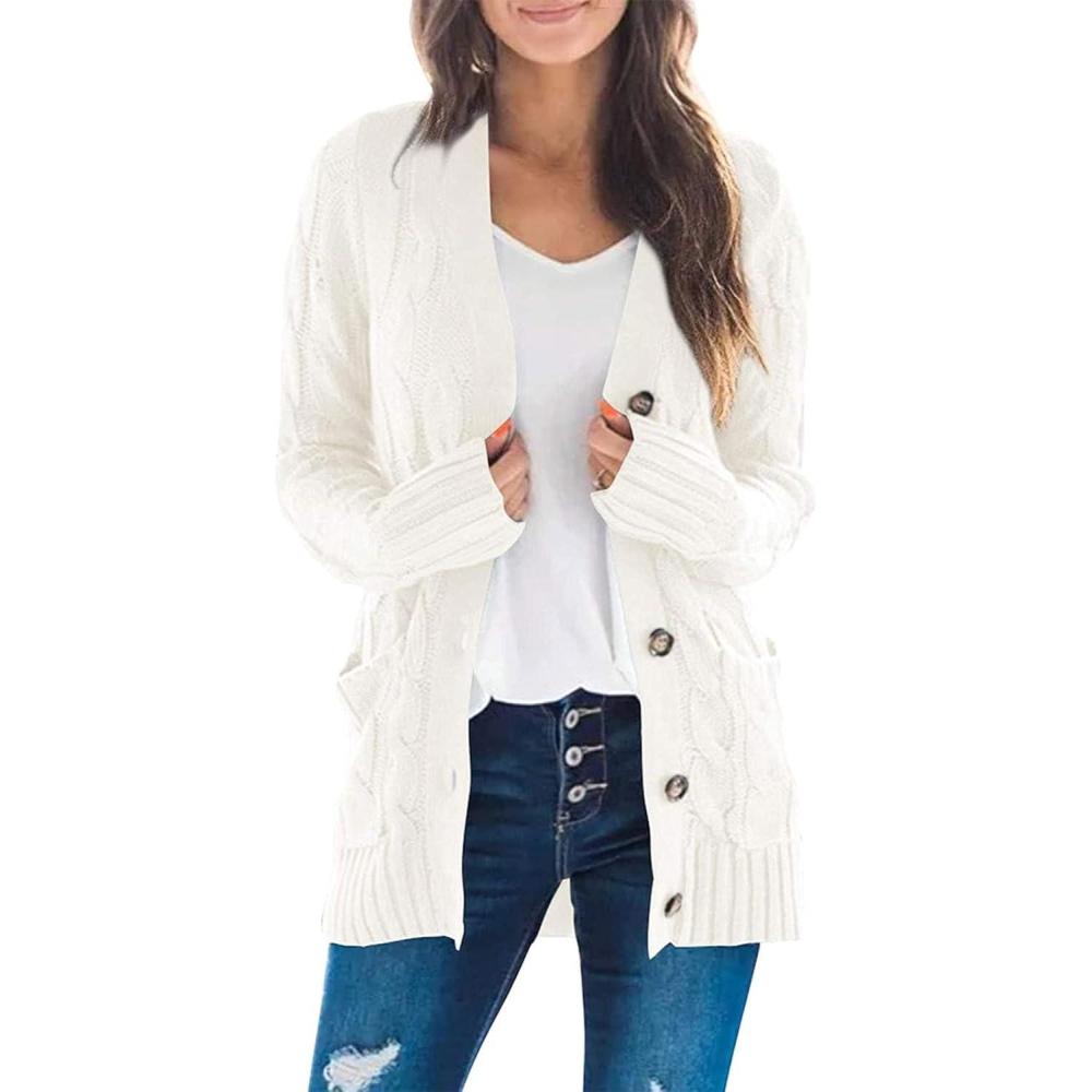 imageZESICA Womens Cardigan Sweaters Fall Button Down Open Front Cable Knit Casual Trendy Winter Clothing OuterwearBeige