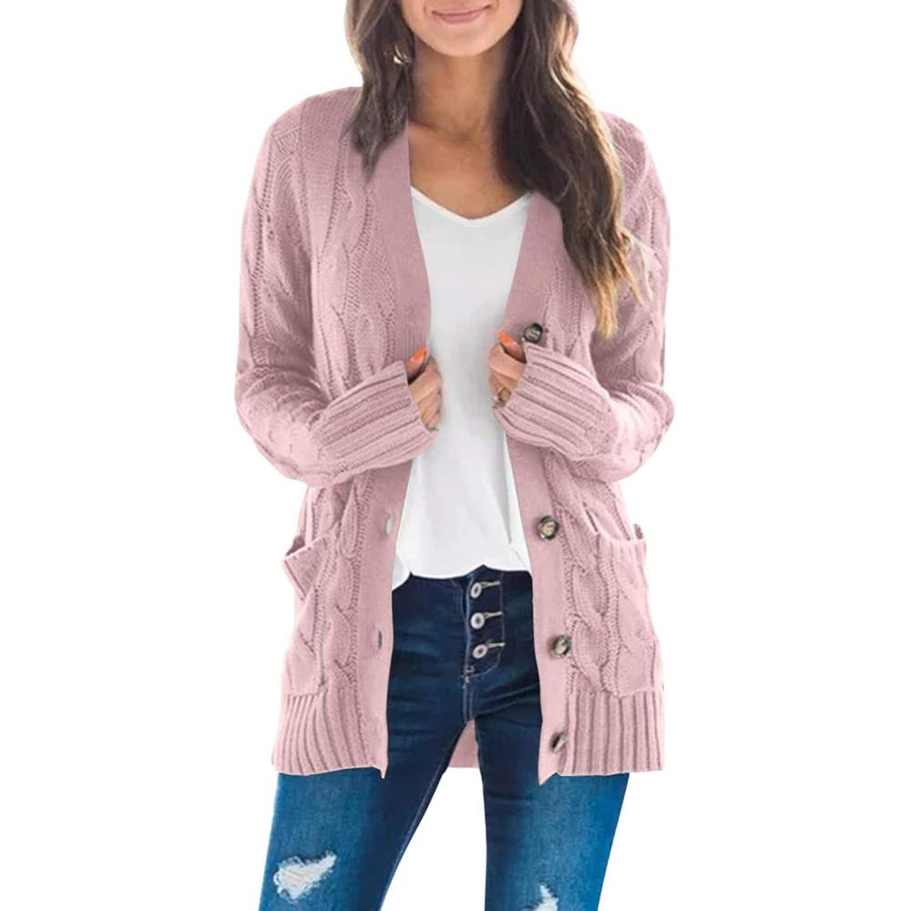 imageZESICA Womens Cardigan Sweaters Fall Button Down Open Front Cable Knit Casual Trendy Winter Clothing OuterwearDustypink