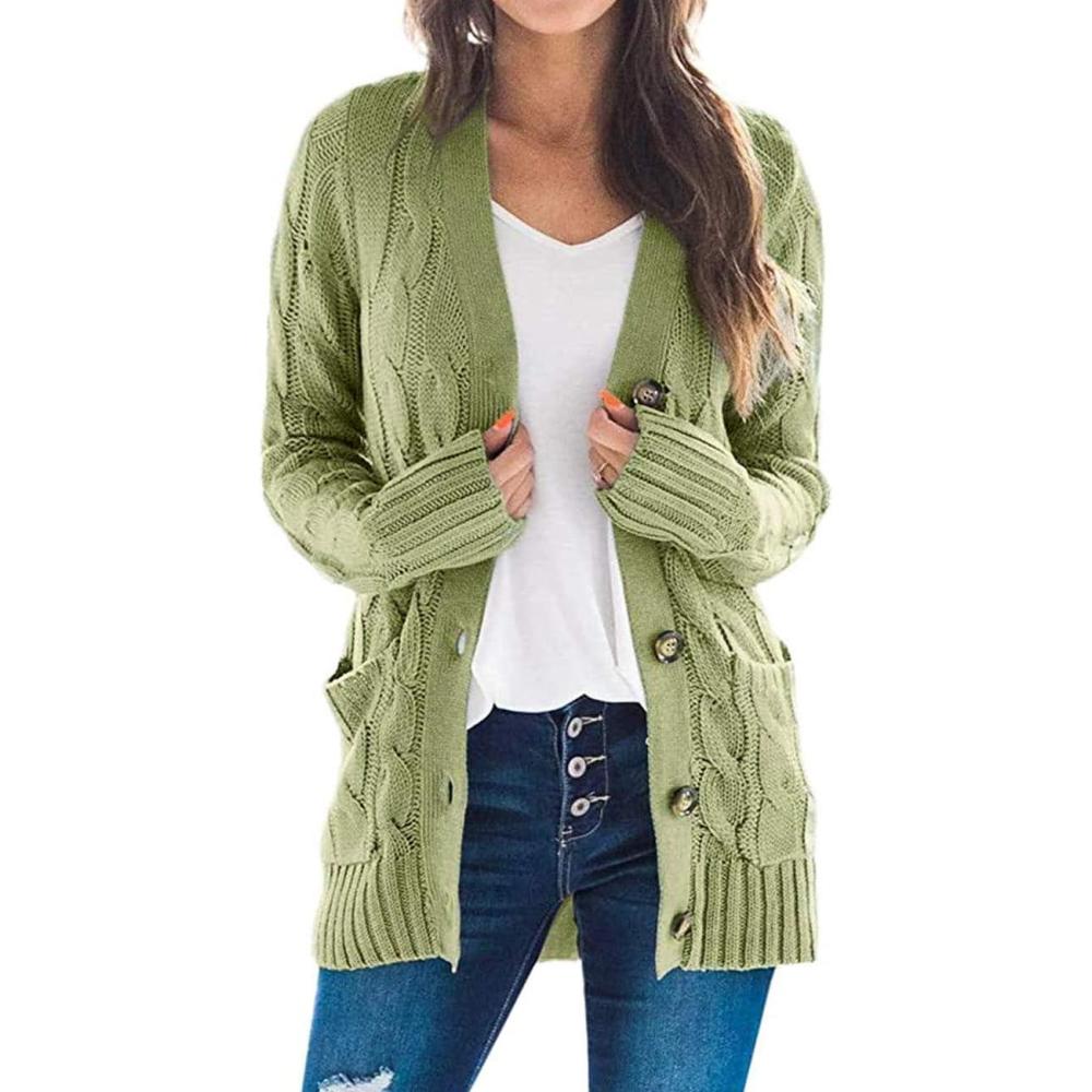 imageZESICA Womens Cardigan Sweaters Fall Button Down Open Front Cable Knit Casual Trendy Winter Clothing OuterwearOlive