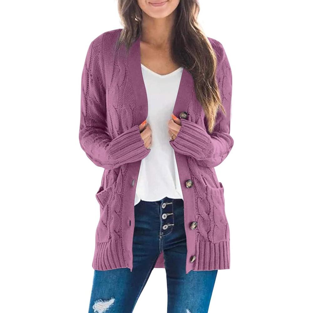 imageZESICA Womens Cardigan Sweaters Fall Button Down Open Front Cable Knit Casual Trendy Winter Clothing OuterwearPurple