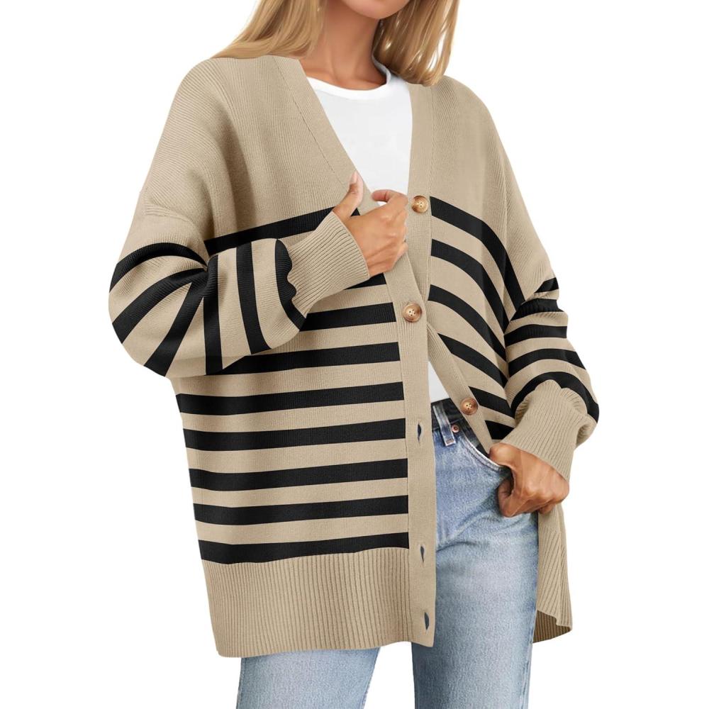 imageZESICA Womens Casual Long Sleeve Cardigan V Neck Button Down Open Front Knit Loose Oversized Sweater CoatToffee