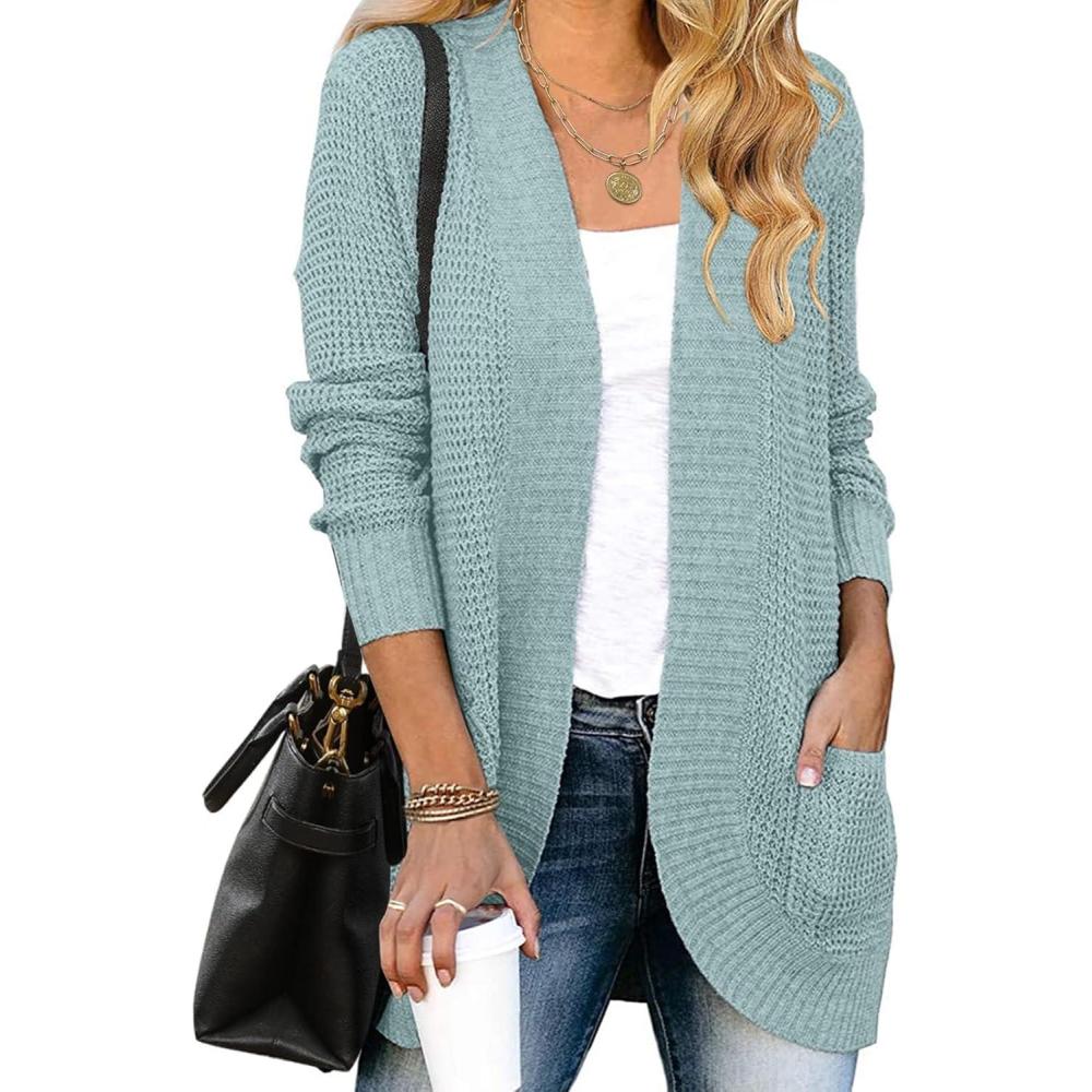 imageZESICA Womens Fall Winter Long Sleeve Open Front Casual Lightweight Soft Knit Cardigan Sweater OuterwearMint