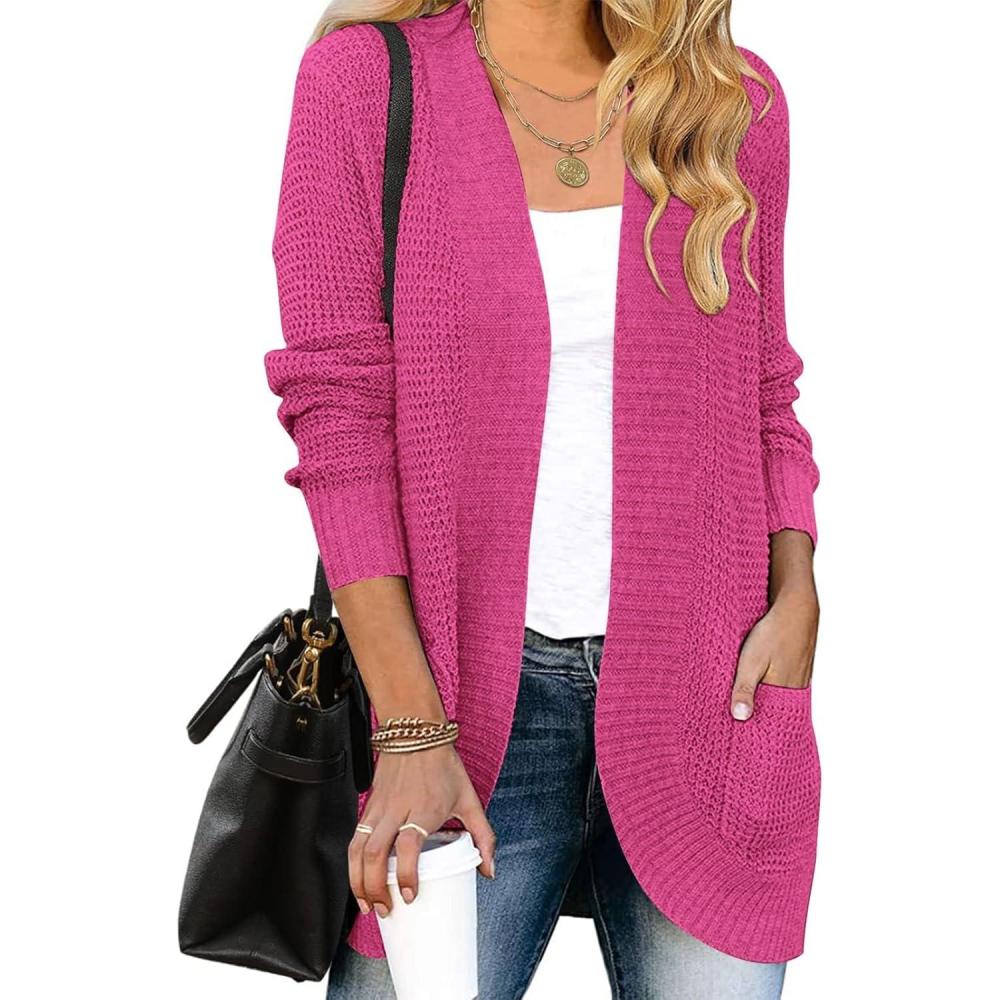 imageZESICA Womens Fall Winter Long Sleeve Open Front Casual Lightweight Soft Knit Cardigan Sweater OuterwearRose