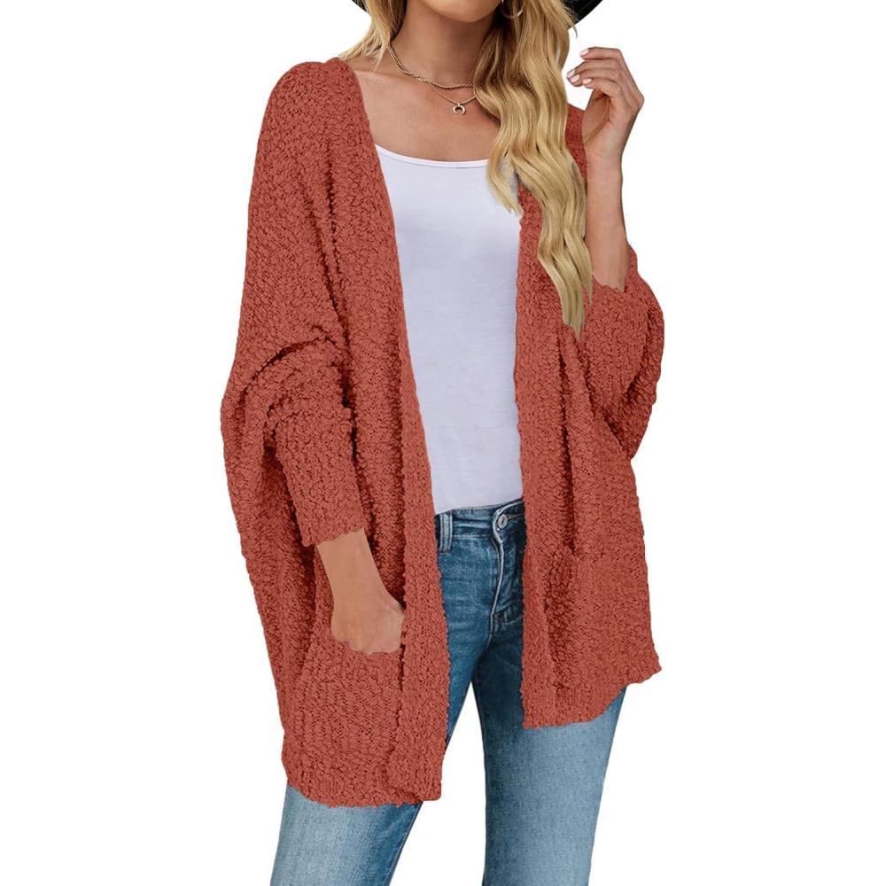 imageZESICA Womens Fall Winter Popcorn Long Sleeve Open Front Chunky Knit Oversized Cardigan Sweater CoatTea Rose