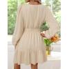 imageZESICA Fall Mini Dresses for Women 2025 Lightweight V Neck High Waist A Line Flowy Swing Casual Party DressApricot