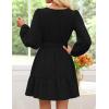 imageZESICA Fall Mini Dresses for Women 2025 Lightweight V Neck High Waist A Line Flowy Swing Casual Party DressBlack