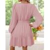 imageZESICA Fall Mini Dresses for Women 2025 Lightweight V Neck High Waist A Line Flowy Swing Casual Party DressPink