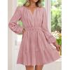 imageZESICA Fall Mini Dresses for Women 2025 Lightweight V Neck High Waist A Line Flowy Swing Casual Party DressPink
