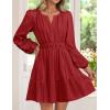imageZESICA Fall Mini Dresses for Women 2025 Lightweight V Neck High Waist A Line Flowy Swing Casual Party DressRed