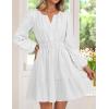 imageZESICA Fall Mini Dresses for Women 2025 Lightweight V Neck High Waist A Line Flowy Swing Casual Party DressWhite