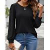 imageZESICA Long Sleeve Eyelet Tops for Womens Crew Neck Fall Shirts Casual Loose Blouses 2025 Trendy ClothesBlack