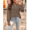 imageZESICA Long Sleeve Eyelet Tops for Womens Crew Neck Fall Shirts Casual Loose Blouses 2025 Trendy ClothesGreytaupe