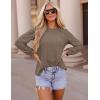 imageZESICA Long Sleeve Eyelet Tops for Womens Crew Neck Fall Shirts Casual Loose Blouses 2025 Trendy ClothesGreytaupe