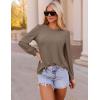 imageZESICA Long Sleeve Eyelet Tops for Womens Crew Neck Fall Shirts Casual Loose Blouses 2025 Trendy ClothesGreytaupe