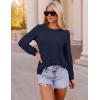imageZESICA Long Sleeve Eyelet Tops for Womens Crew Neck Fall Shirts Casual Loose Blouses 2025 Trendy ClothesNavy
