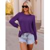 imageZESICA Long Sleeve Eyelet Tops for Womens Crew Neck Fall Shirts Casual Loose Blouses 2025 Trendy ClothesPurple