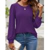 imageZESICA Long Sleeve Eyelet Tops for Womens Crew Neck Fall Shirts Casual Loose Blouses 2025 Trendy ClothesPurple